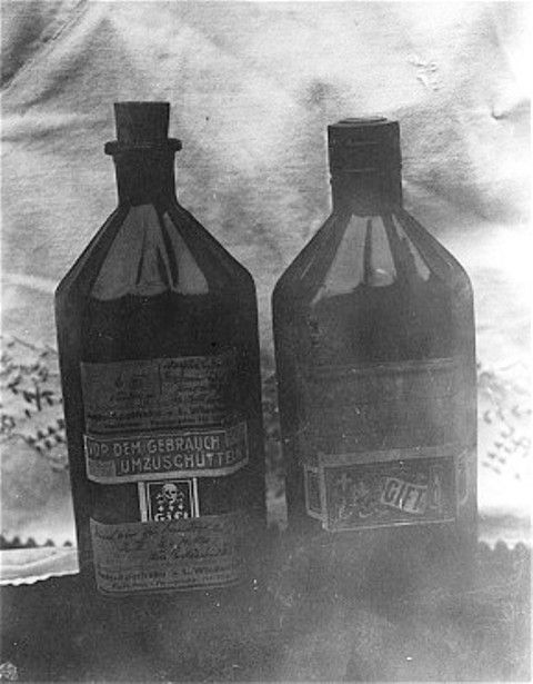 Bottles of morphine solution found by war crimes investigators at the Hadamar Instutute